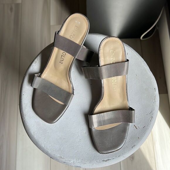 Silver Block Heels Size 5 1/2 Made in Italy MSRP $150 - Picture 2 of 4